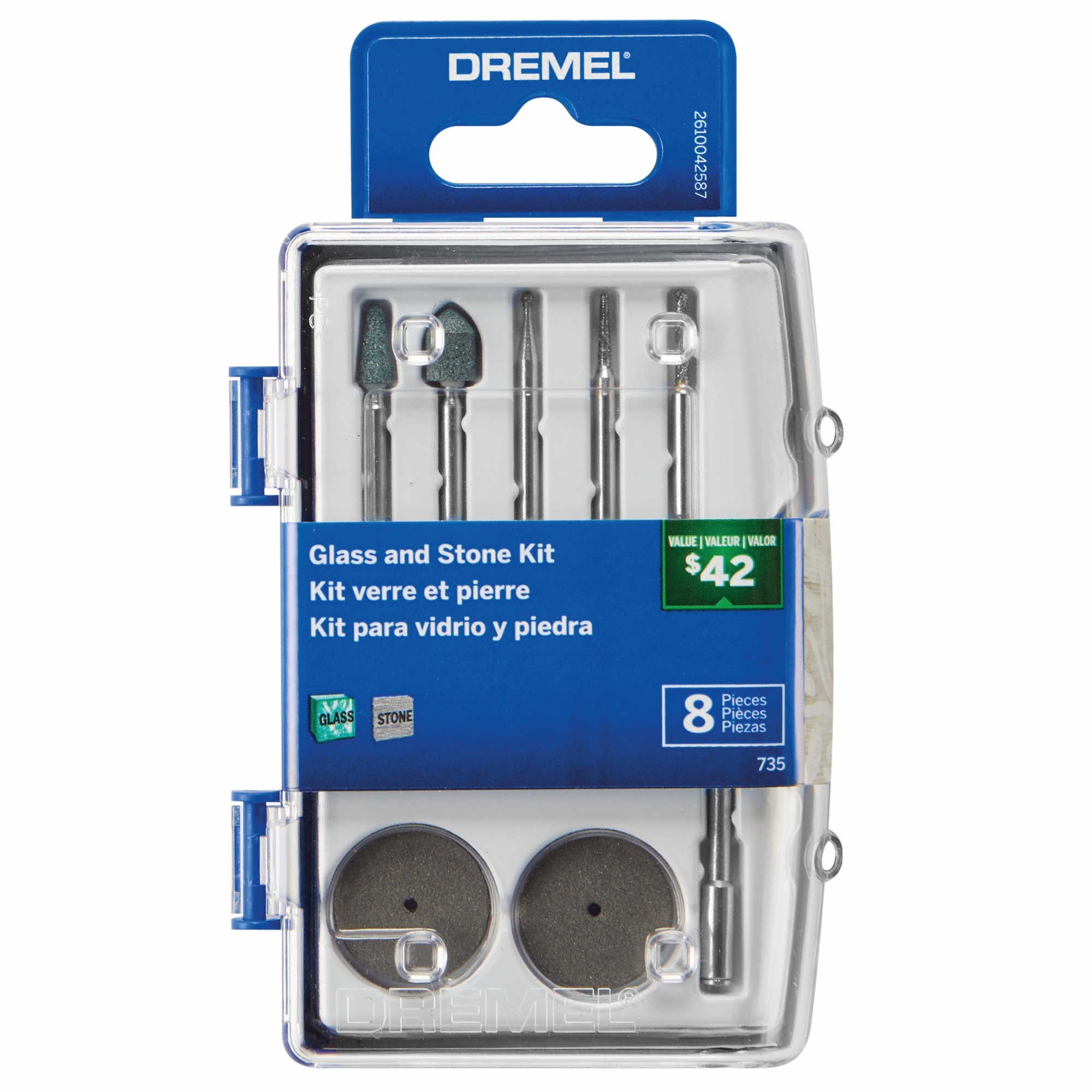 Dremel Glass and Stone Accessory Micro Kit — 8-Piece, Engraving Cutters, Diamond Wheel Points, Silicon Carbide Grinding Stones, Model# 735-01